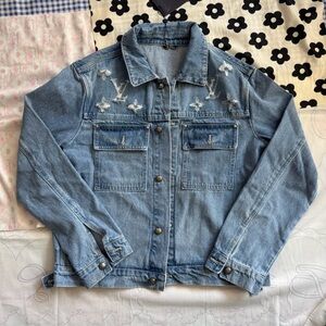 Louis Vuitton (Lv) Distressed Denim Jacket With Print